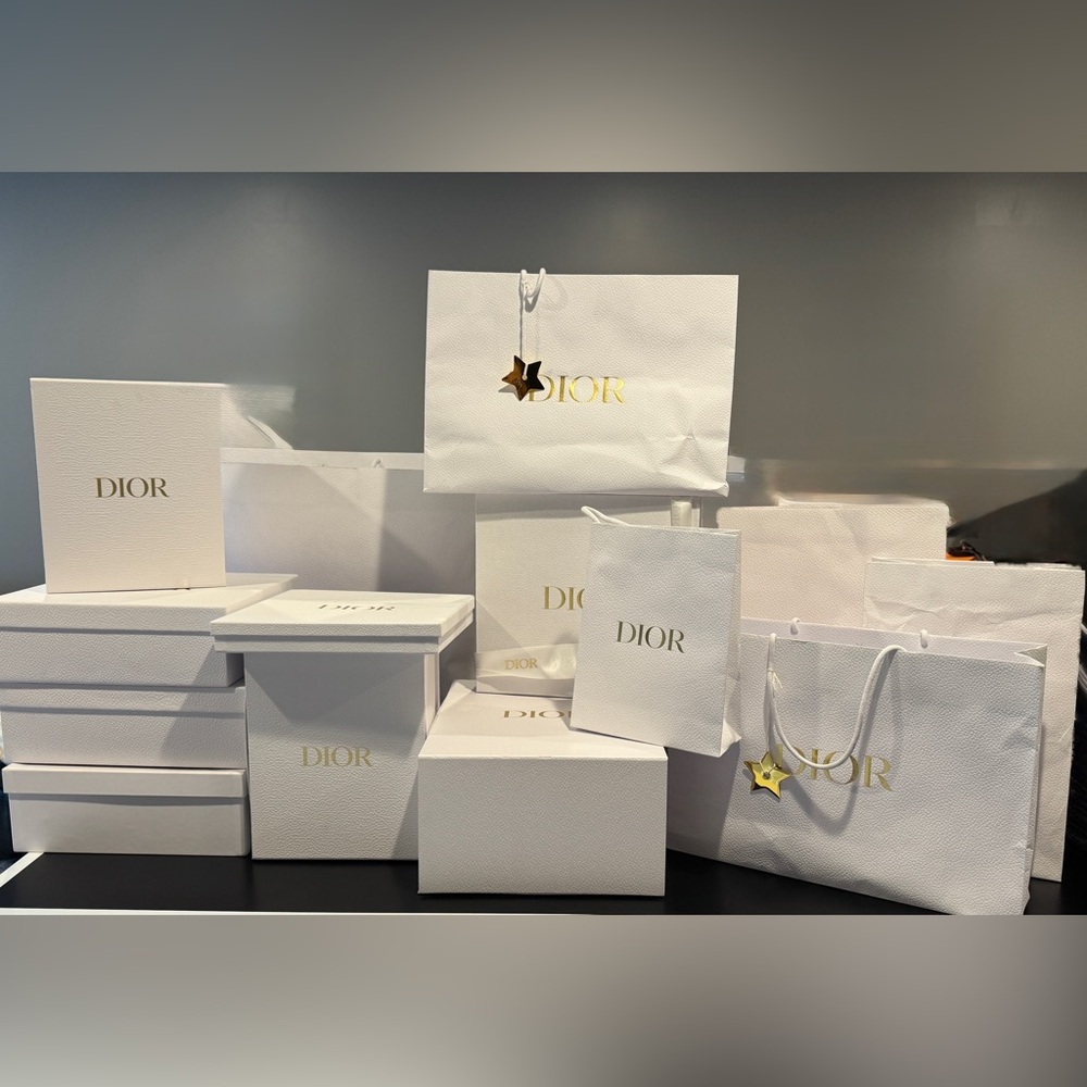 Empty DIOR bags and boxes white